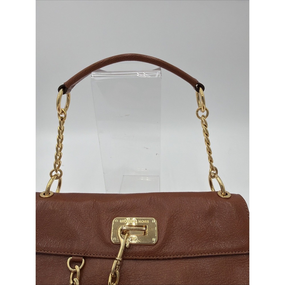 Michael Kors Genuine Leather Rectangular Med Sz Shoulder Bag Brown Gold Dust Bag - Picture 4 of 16